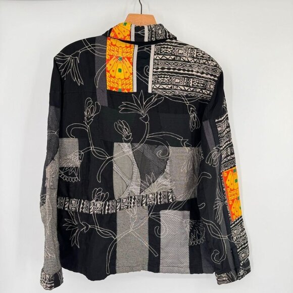 Chicos 2 Design Black Embroidered jacket Abstract Floral  size large vintage - Picture 9 of 11
